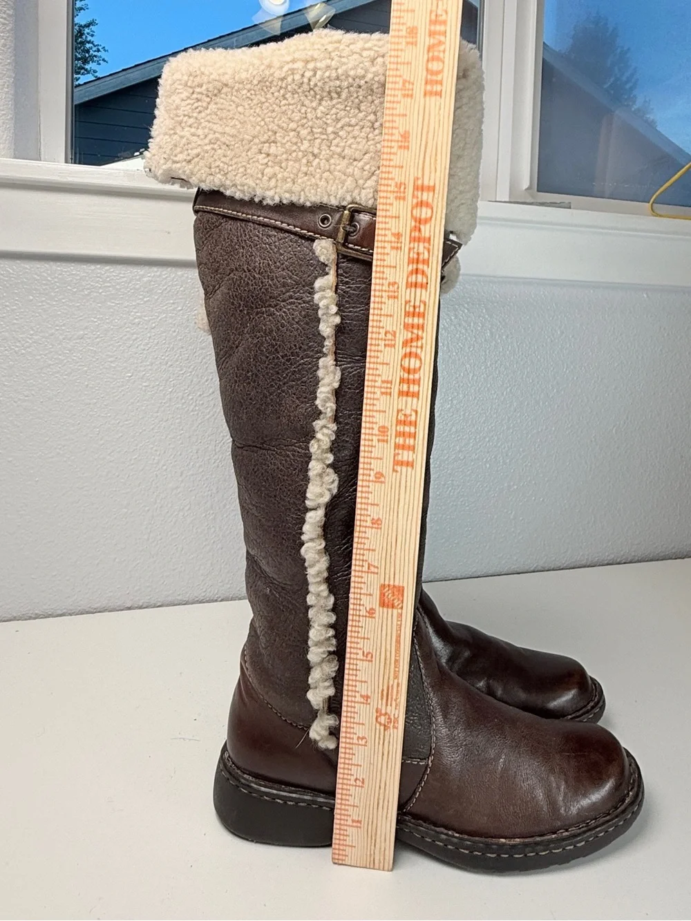 Born Leather Shearling Fold Over Tall Boots Brown Womens Size 8 EU 39